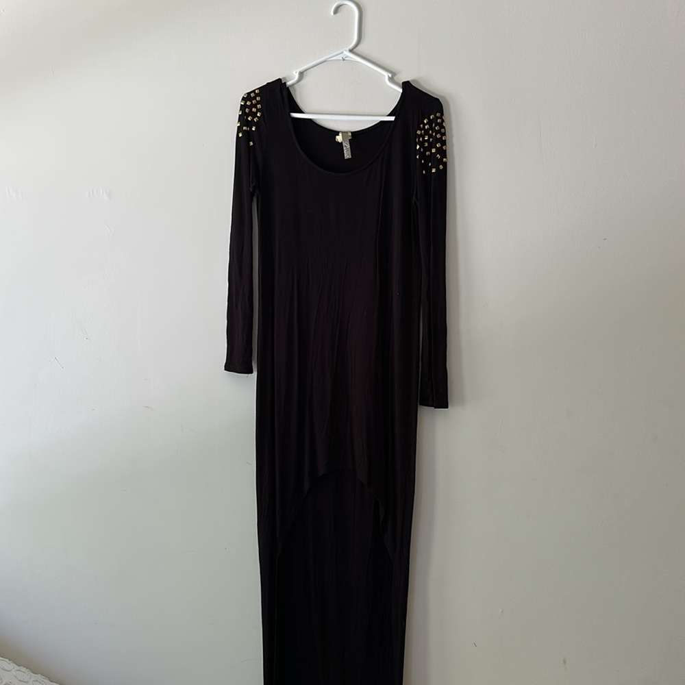 Hi low mini dress with studded shoulders